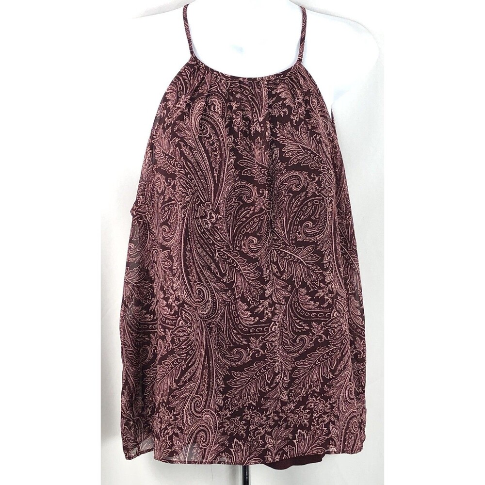 NY & Co Sleeveless halter top M Burgundy Pink Geo Paisley Rayon Y2K Boho gypsy